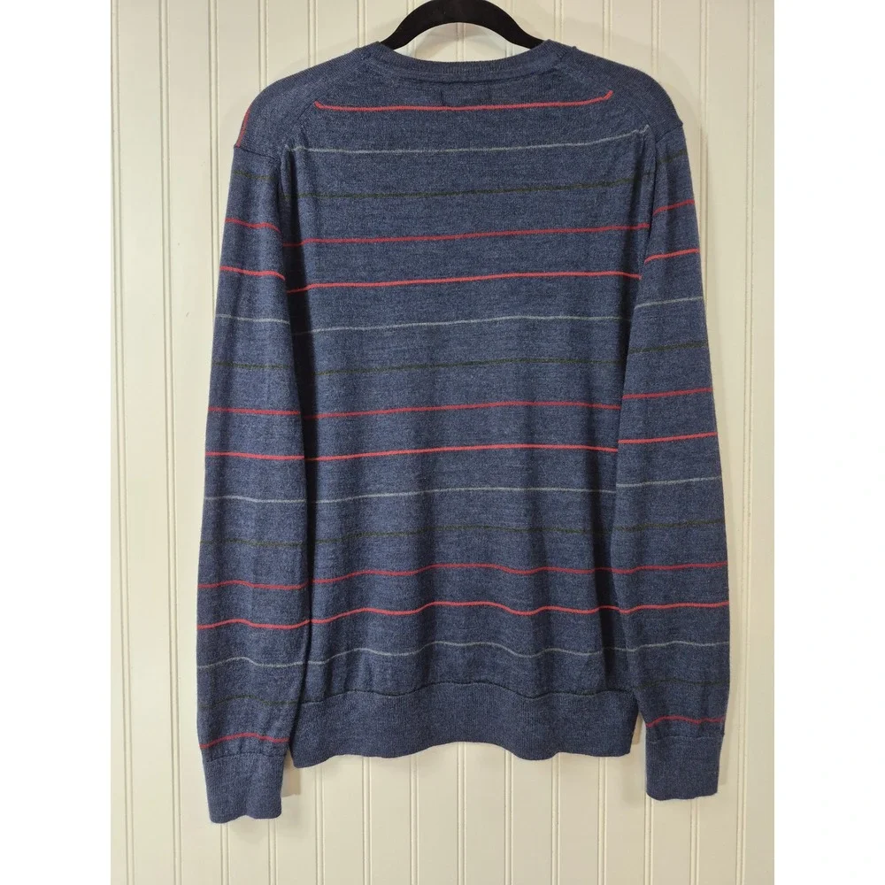 Banana Republic Mens Blue Striped 100% Merino Wool Crewneck Sweater Large